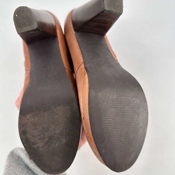 Steve Madden Rheaaa Cognac Leather Ankle lace up Bootie‎ Size 8.5 Stacked heel - Picture 5 of 10